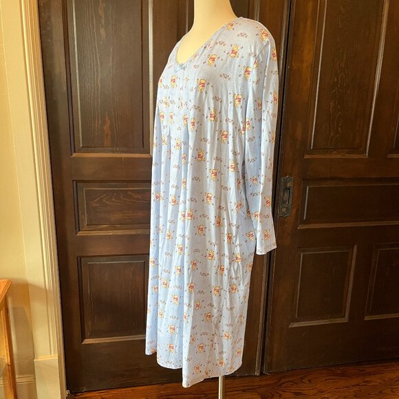 Disney 3X (22W/24W) Winnie the Pooh Long Sleeve Nightgown Light Blue V-Neck - Picture 5 of 9